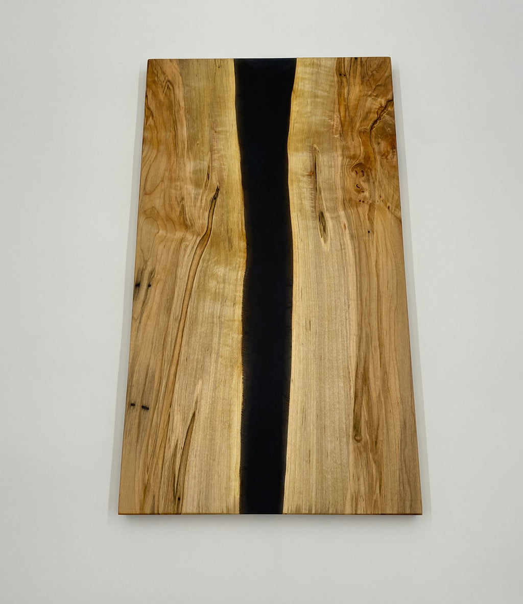 Ambrosia Maple Epoxy River Charcuterie Board - Handmade Dark Blue Resin Serving Tray (10" x 18")