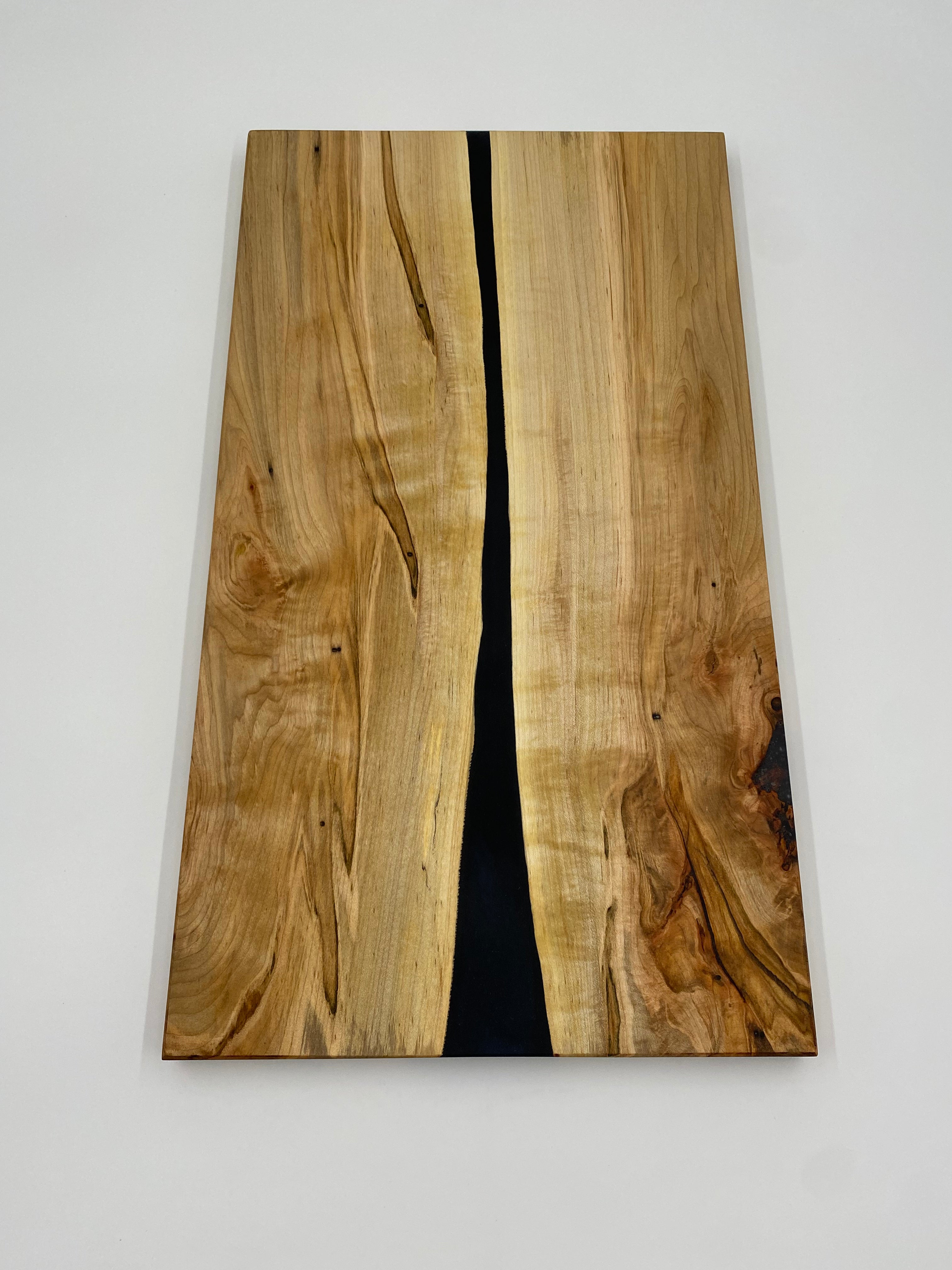 Ambrosia Maple Epoxy River Charcuterie Board - Handmade Dark Blue Resin Serving Tray (10" x 18")