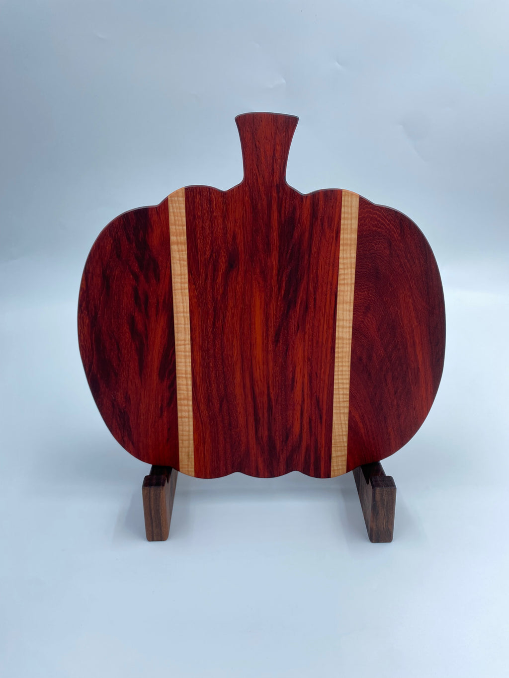 Handcrafted Paduak and Maple Pumpkin Shaped Cutting Board - 11.75" x 11.75" Exotic Wood Charcuterie Serving Platter