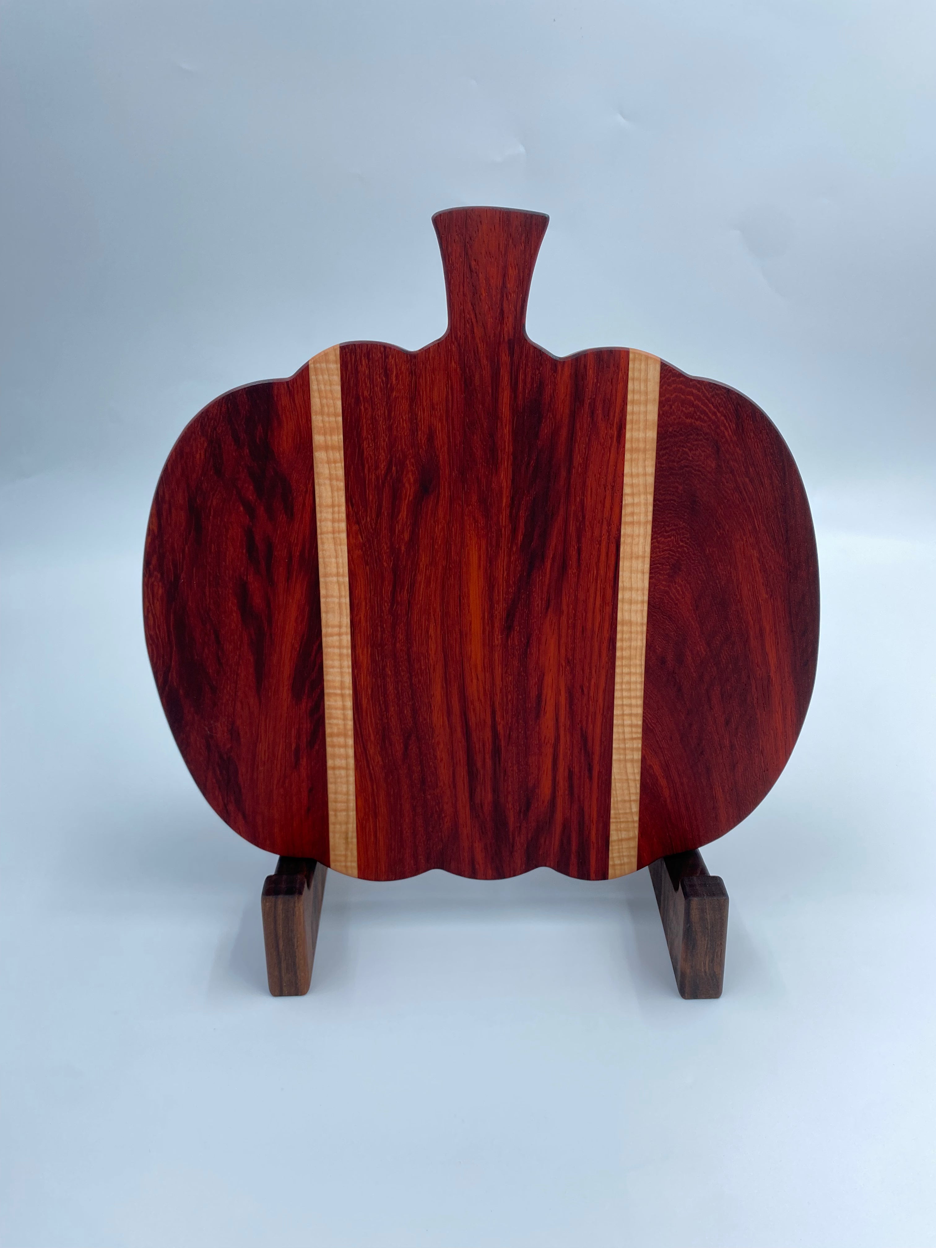 Handcrafted Paduak and Maple Pumpkin Shaped Cutting Board - 11.75" x 11.75" Exotic Wood Charcuterie Serving Platter