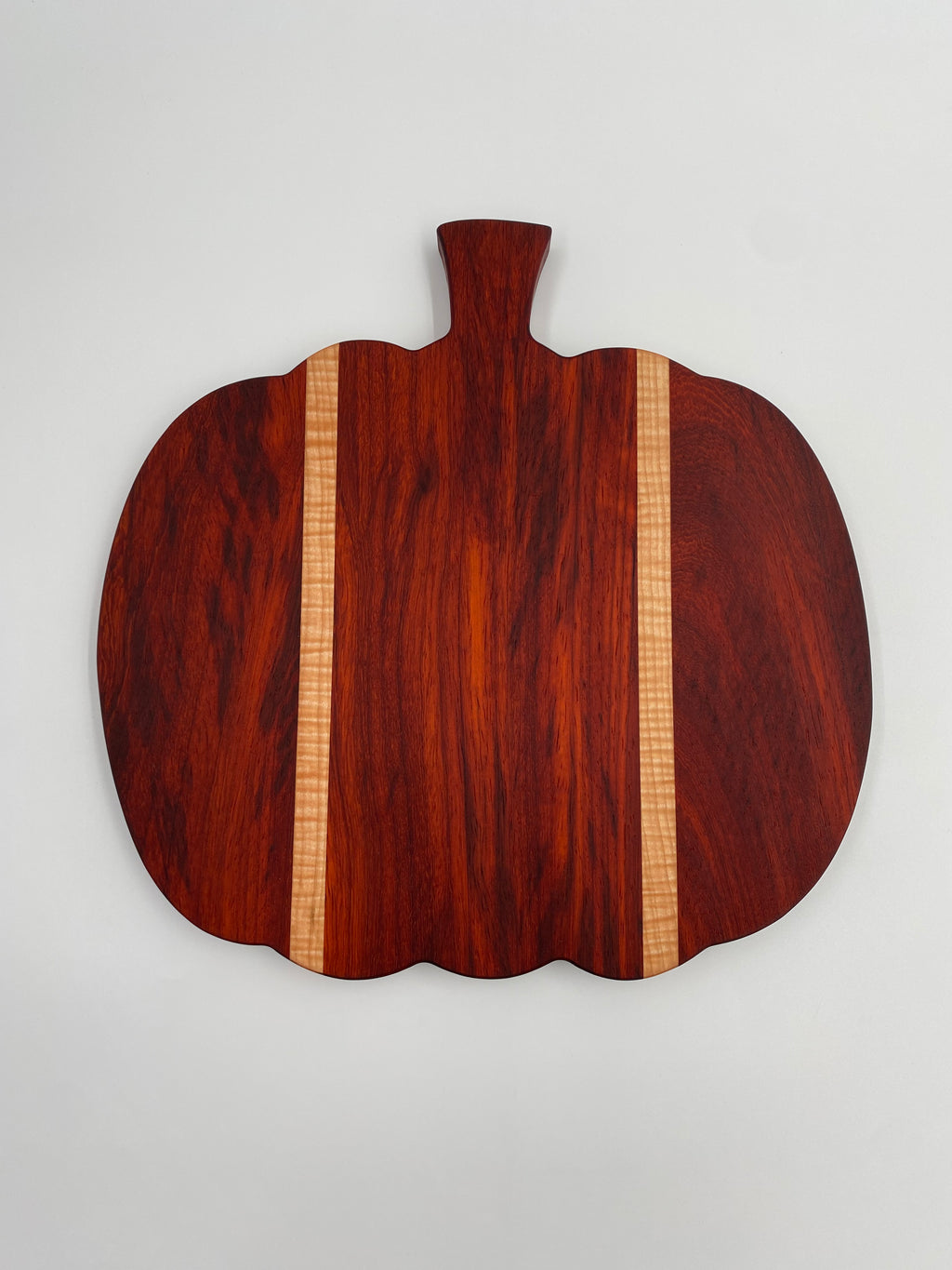 Handcrafted Paduak and Maple Pumpkin Shaped Cutting Board - 11.75" x 11.75" Exotic Wood Charcuterie Serving Platter