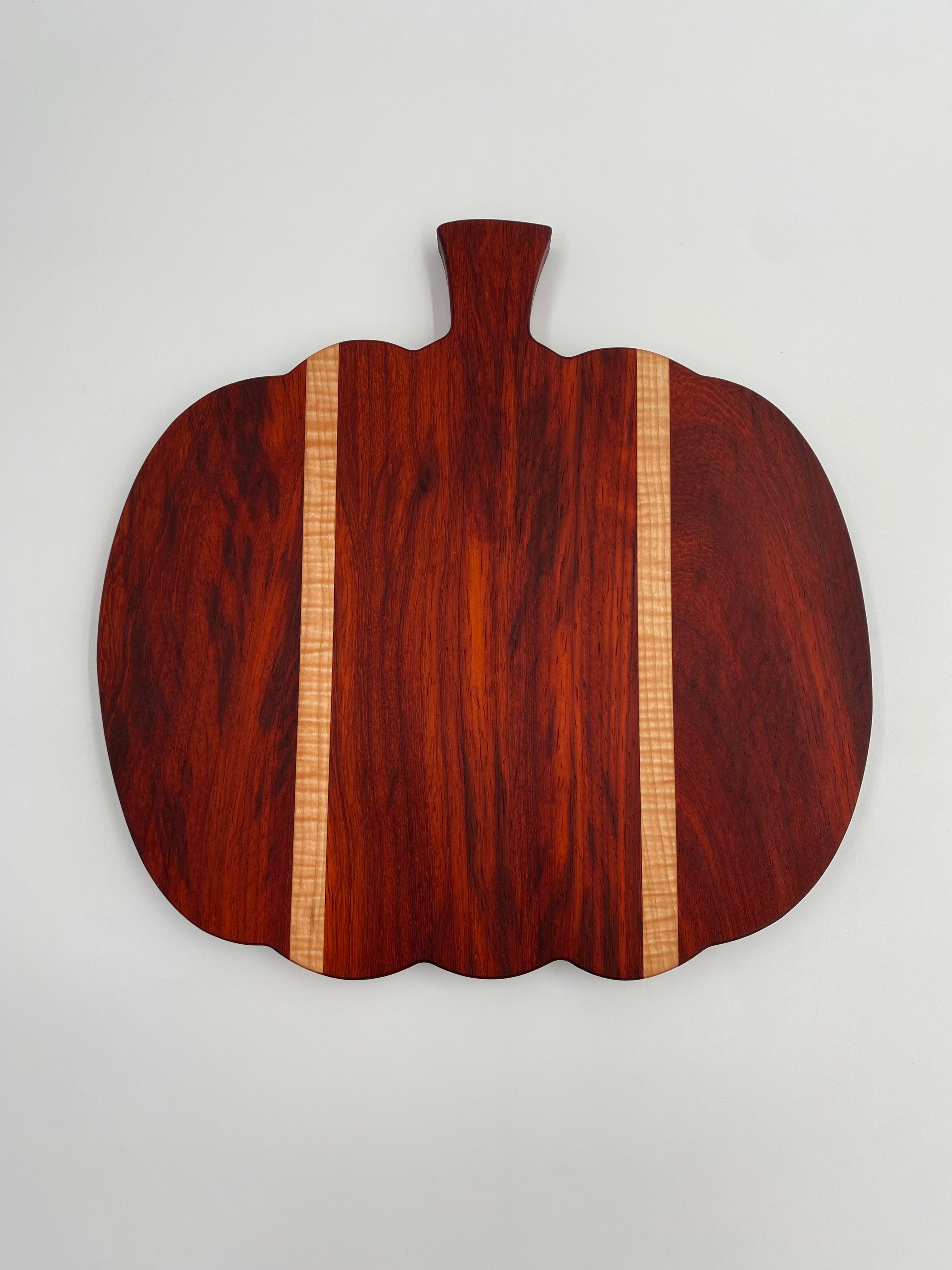 Handcrafted Paduak and Maple Pumpkin Shaped Cutting Board - 11.75" x 11.75" Exotic Wood Charcuterie Serving Platter