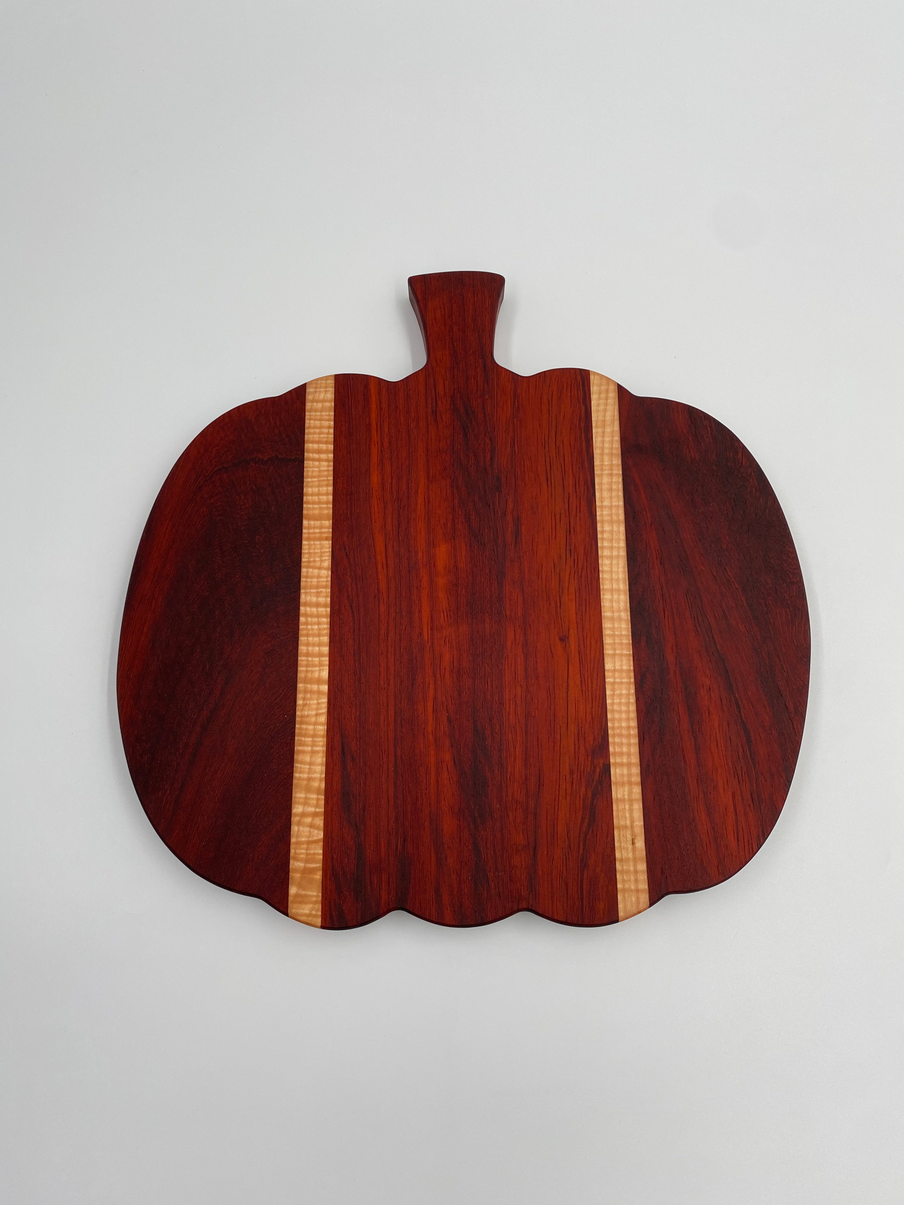 Handcrafted Paduak and Maple Pumpkin Shaped Cutting Board - 11.75" x 11.75" Exotic Wood Charcuterie Serving Platter