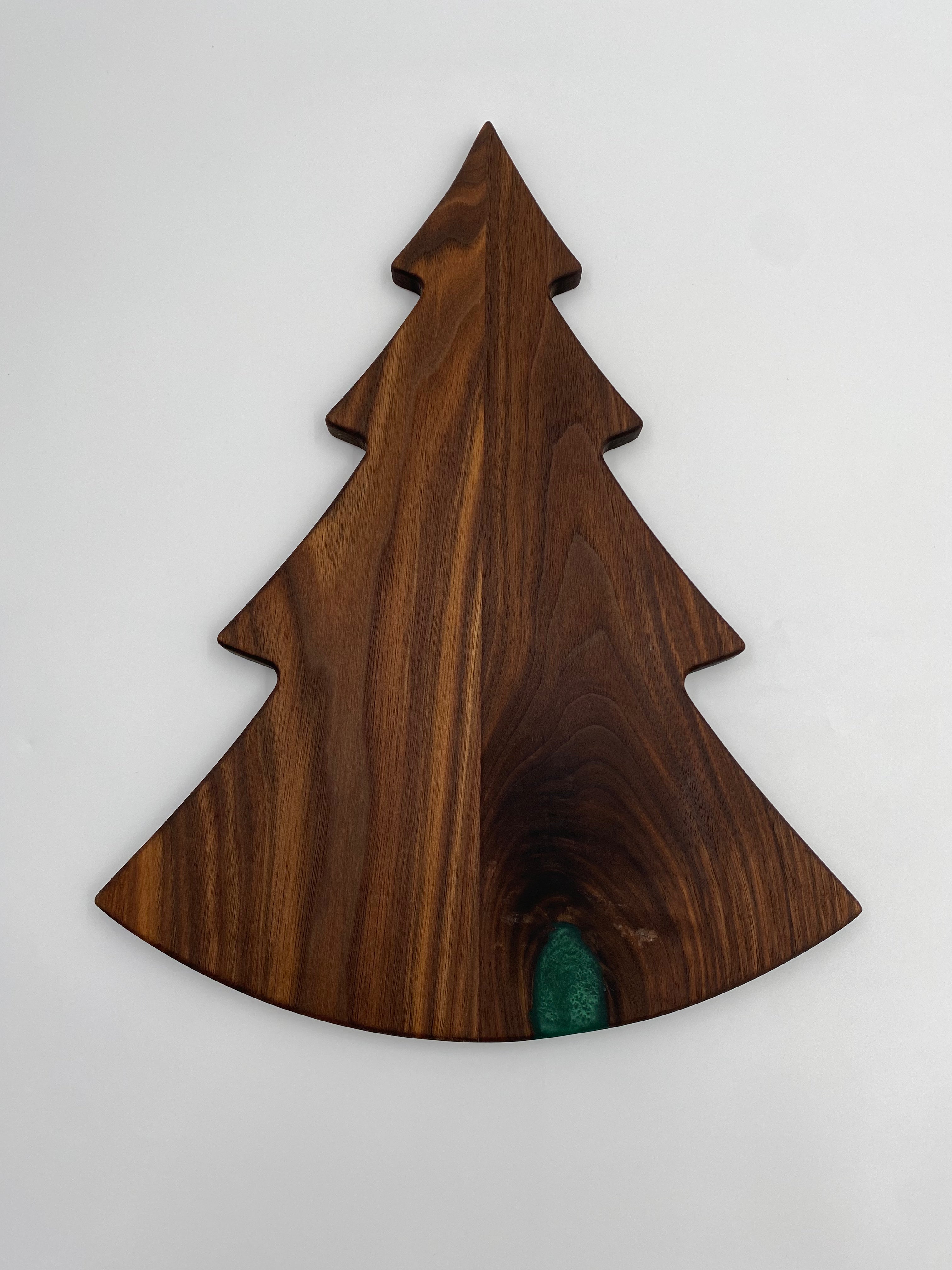 Handmade Walnut Christmas Tree Shaped Cutting Board - Festive Charcuterie Serving tray - 15.75" x 11.75"