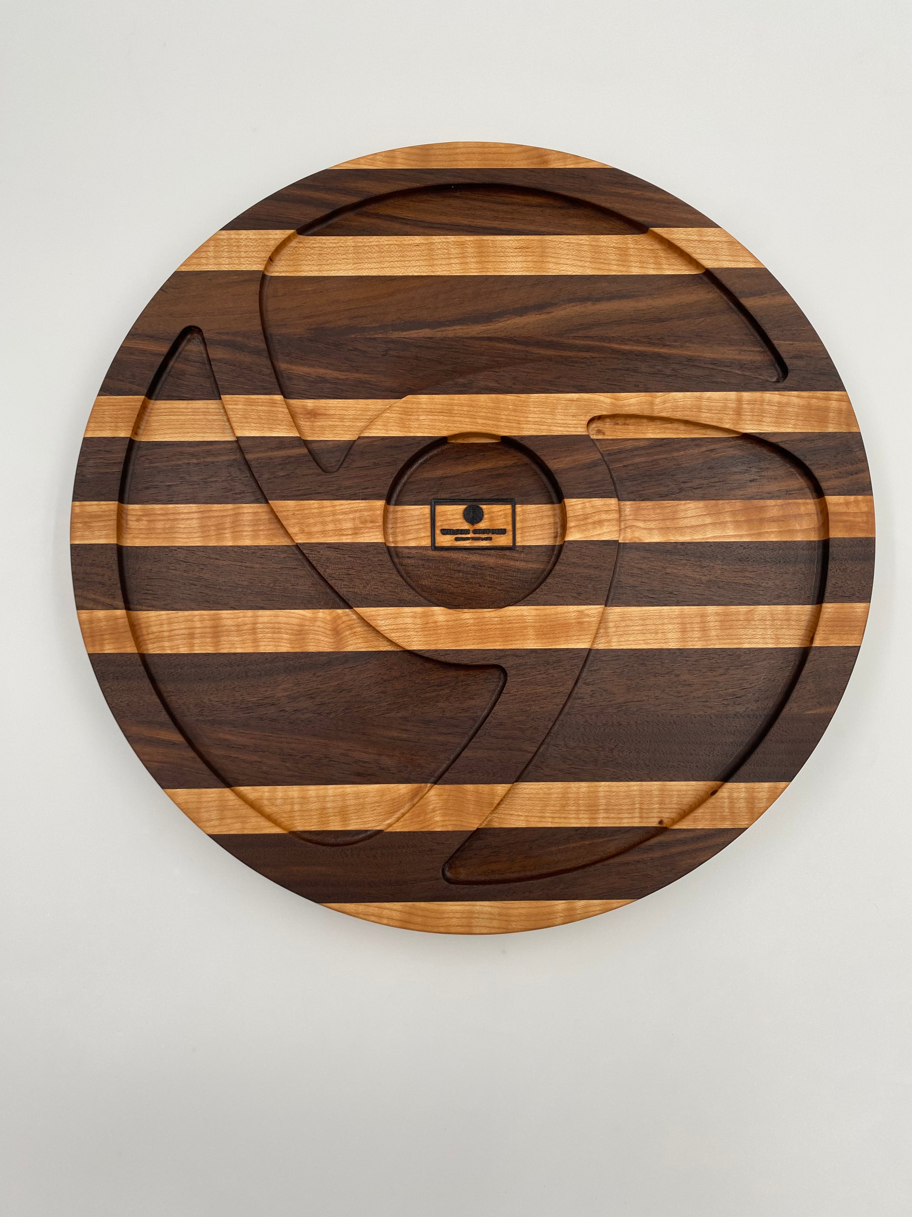 Premium Walnut and Maple Lazy Susan with Center Dip Bowl | 15" Diameter Handcrafted Wood Turntable Tray