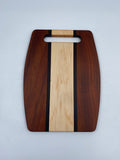 Handmade Exotic Wood Cutting Board - Sapele, Wenge, and Maple with Handle - 12" x 16" Inch Charcuterie Serving Board