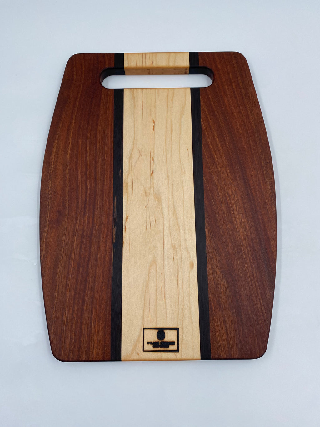 Handmade Exotic Wood Cutting Board - Sapele, Wenge, and Maple with Handle - 12" x 16" Inch Charcuterie Serving Board