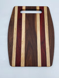Handmade Exotic Paduak, Walnut, and Maple Striped Cutting Board with Handle - 16" x 12" x 3/4" Charcuterie Serving Board