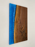 Handmade Figured Walnut Epoxy River Charcuterie Board - Caribbean Blue Resin Live Edge Serving Tray - 10" x 18" x 3/4"