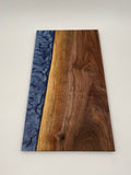 Walnut Epoxy River Charcuterie Board - Handmade Blue and Metallic Silver Resin Serving Tray (10" x 18")
