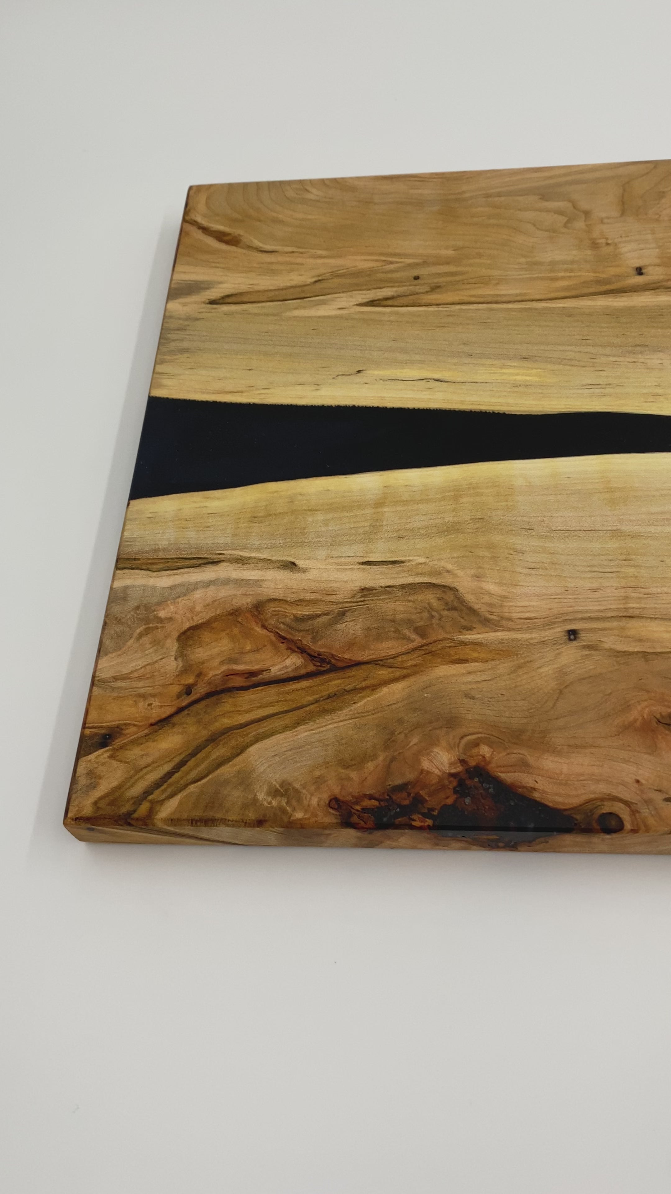 Ambrosia Maple Epoxy River Charcuterie Board - Handmade Dark Blue Resin Serving Tray (10" x 18")