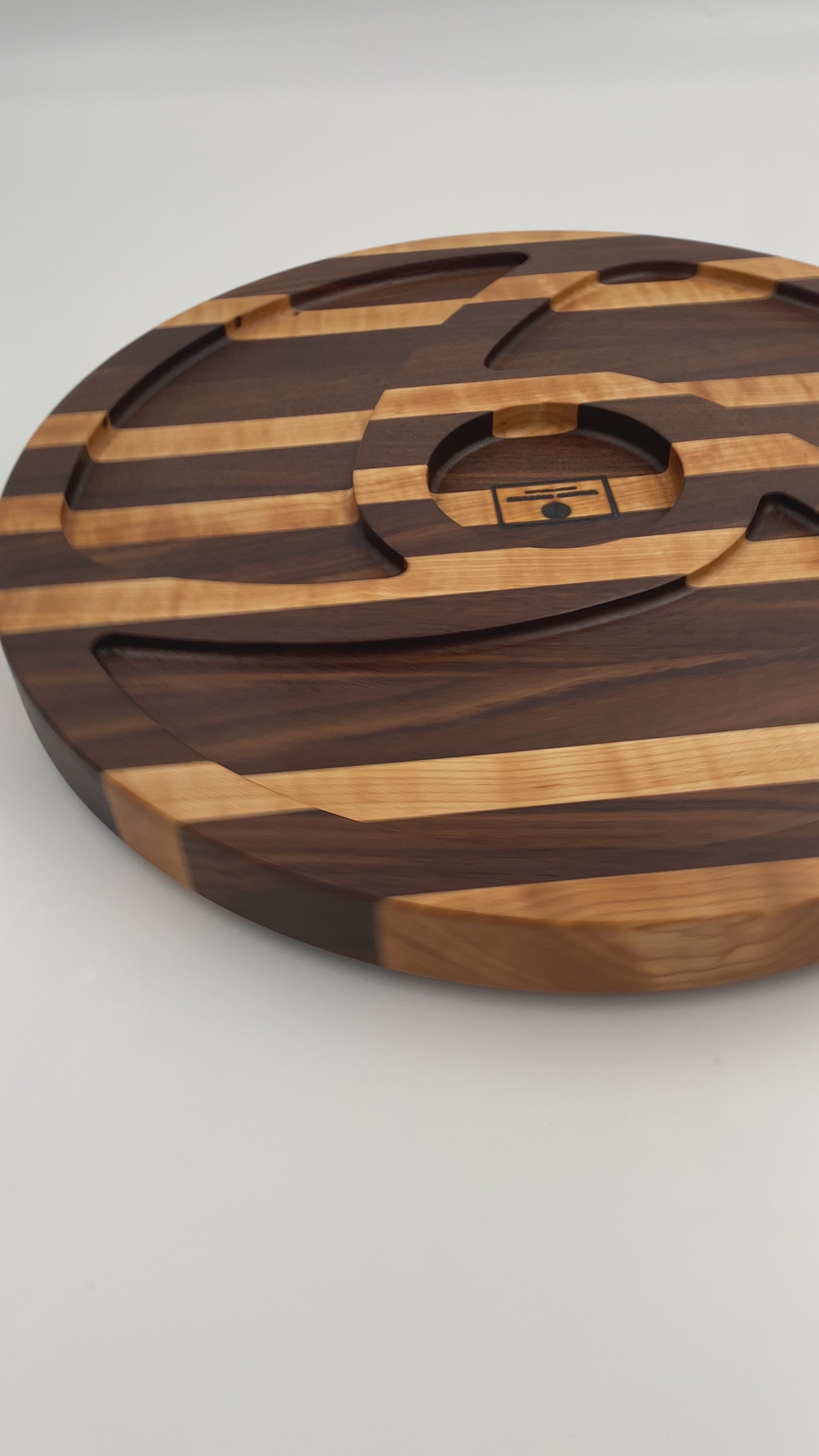 Premium Walnut and Maple Lazy Susan with Center Dip Bowl | 15" Diameter Handcrafted Wood Turntable Tray
